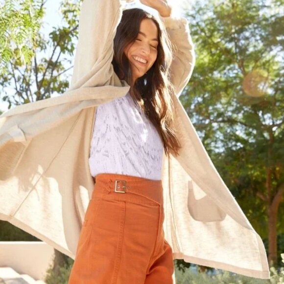 Anthropologie One Size Fits All OSFA Donni Gray Striped Knit Cardigan Sweater - Picture 3 of 8